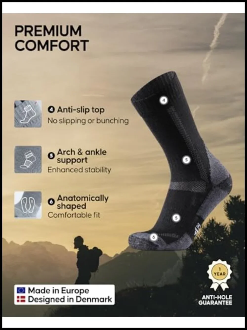 Merino Wool Hiking Socks with Anti-Blister Cushioning for Men and Women